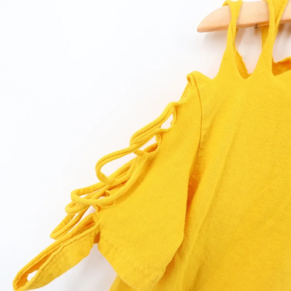 Harley Davidson Shirt Womens Large Yellow Vintage 2014 Shredded Distressed Tee‎